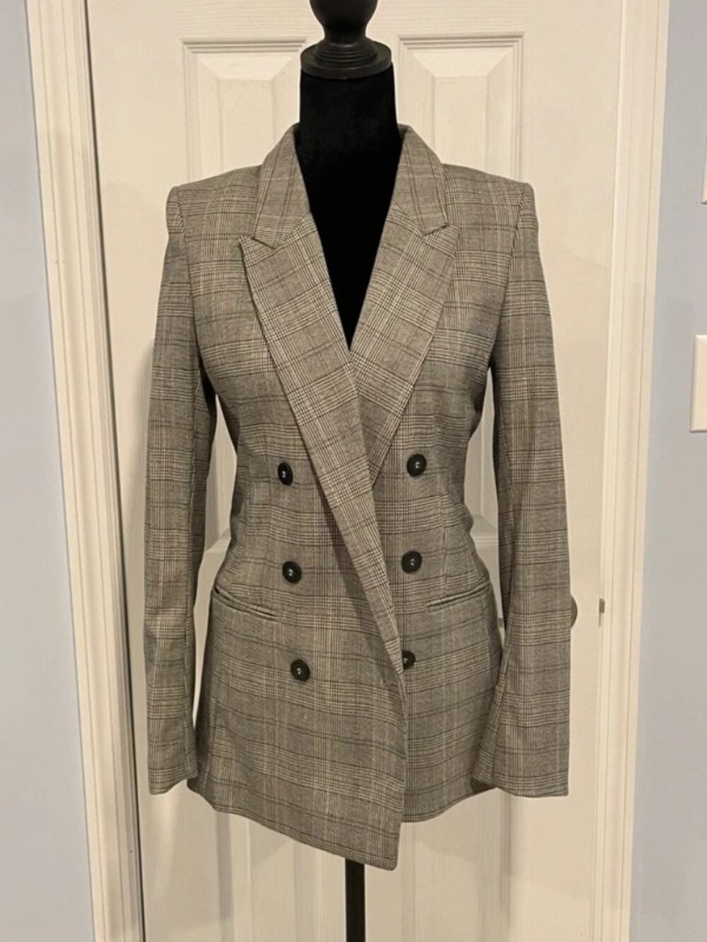 H&M Women's Double-Breasted Glen Plaid Tailored Blazer Jacket 4